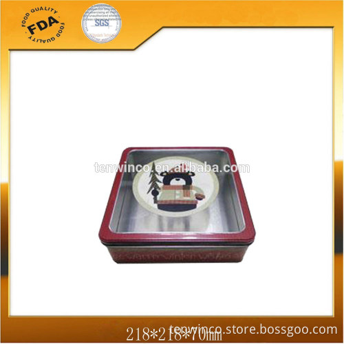 Square Tin Box with Printing PVC Window Empty Tin Case